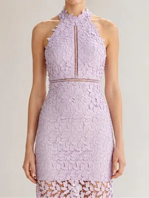 NWT Bardot Gemma Dress US 6 Orchid Purple Lace Halter Open Back Cocktail Wedding thumbnail 8