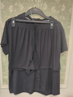 Born Black Ribbed Pajama Set Top & Shorts thumbnail 3