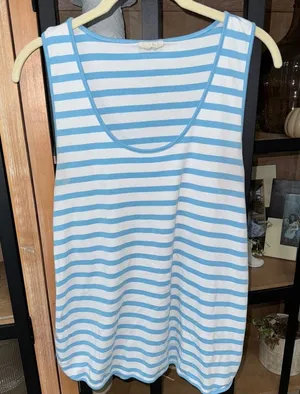 LAKE Pajamas pima cotton tank top striped sky scoop long line sleeveless top thumbnail 1
