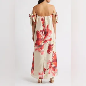 HUTCH Iris Off-Shoulder Maxi Dress | Floral, Bow -‎ Beige thumbnail 4