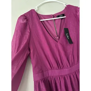 Lulus New Purple Magenta Metallic Sheer Long Sleeve Mini Dress Size Medium Party thumbnail 11