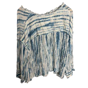 Seven7‎ Tie Dye Blouse Womens XL Blue White Excellent Frayed Hem Long Sleeve Top thumbnail 4