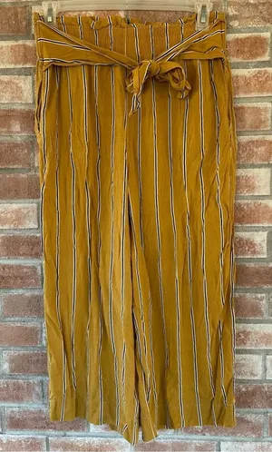 Abercrombie Fitch Wide Leg Elastic Cropped Pants Striped Yellow Women’s Large thumbnail 1