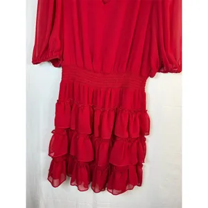 1.STATE Dress Womens M Red V-Neck Tiered Ruffle Midi Party Cocktail thumbnail 7