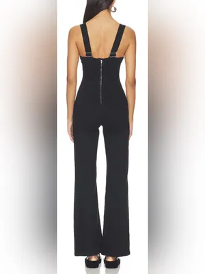 NEW, FREE PEOPLE We The Free Suns Out Bootcut Jumpsuit in Black Sz L thumbnail 3