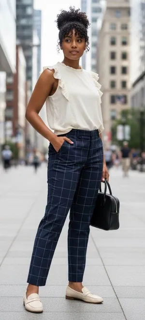 H&M Women's Navy Blue Slim Fit Coupe Pants thumbnail 1