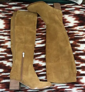 Marc Fisher Banana Tan Leather suede knee-high boots 2” heels #western #campus #harness #boho #buckles - Sz 6M thumbnail 1