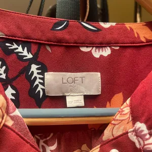 Loft Red and orange floral dress with long sleeves, button down front thumbnail 2