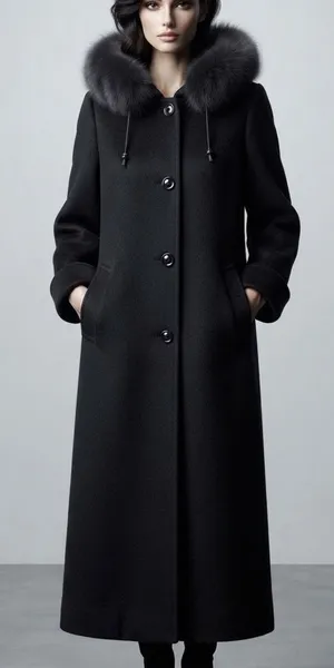 NUAGE Collection Black Coat With Genuine Fox Trim thumbnail 1