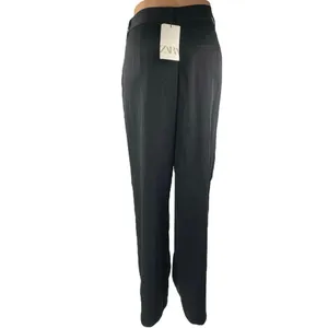 NEW Zara Womens Black Pleated Straight Wide Leg High Rise Trousers Dress Pants S thumbnail 3