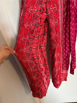 Free People Cabbage Rose Red pink Wide-Leg Wrap Jumpsuit size 0 paisley FLAWS thumbnail 3