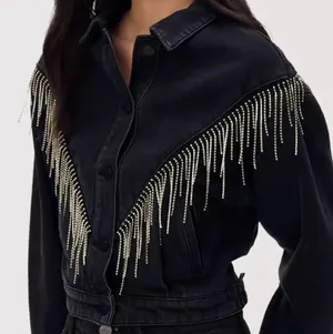 AllSaints Jean jacket with rhinestone fringe thumbnail 3