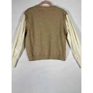 GRACE+EMMA Women's Knit Sweater‎ Cream Balloon Sleeve Layering Top Tan Sz L thumbnail 2