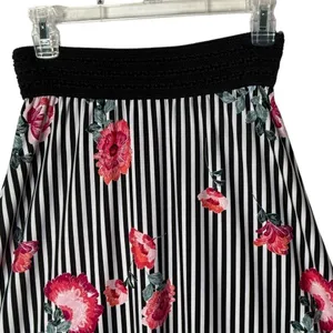 Maximalist Black White Striped Maxi Skirt Womens S Pink Floral Flowy Retro Flare thumbnail 2