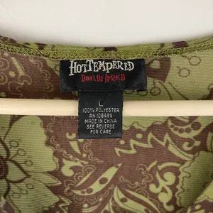 Hot Tempered Y2K Olive Green Brown Floral Paisley Mesh V Neck Asymmetrical Tank thumbnail 9