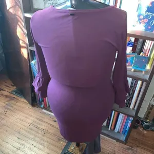 White House Black Market plum knit XXS ruffled sleeve dress thumbnail 2