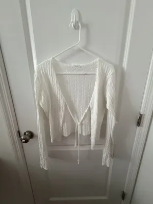 Good Days Project White Knit Tie-Front Long Sleeve Cropped Cardigan thumbnail 4