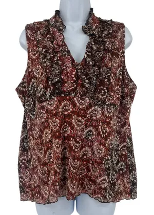 Cato Lace Babydoll Womens Shirt Sz XL Brown Ruffle Boho Y2K Romantic Floral Fall thumbnail 1