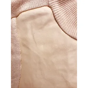 Terry Lewis Sweater Womens Medium Tan Leather Trim Ramie‎ Cotton Mock Neck thumbnail 6