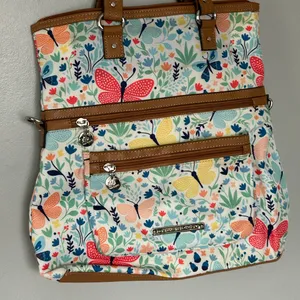 Floral Butterfly Tote Bag with Tan Accents thumbnail 3