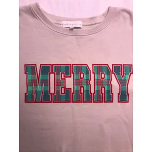 State of Mine Merry Plaid Graphic‎ Sweatshirt Womens XL Tan Christmas Pullover thumbnail 6