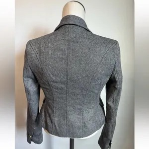 EXPRESS Tweed Blazer Y2K Suit Jacket Black & White Sz O Cropped Fitted thumbnail 5