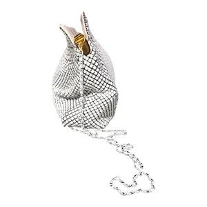 Unique Vintage Bags by Marlo 80s Glam White Metal Mesh Oversized Clutch Evening Bag Chain Strap thumbnail 2