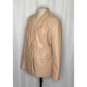AVEC LES FILLES Tan Vegan Faux Leather Jacket Blazer Single Button Solid X-Large thumbnail 5