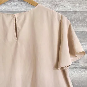 ZARA Short Flutter Sleeve Blouse Womens M Pleated Ruffle Hem Beige Chiffon Flowy thumbnail 3
