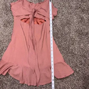 White Fox Boutique pink mini dress with ruffled hem and tie front detail, size S thumbnail 6