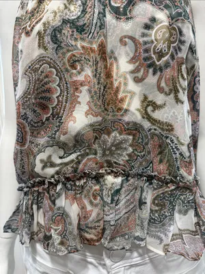 Veronica Beard 100% Silk Paisley Halter Tank - Green, Cream, Coral Size 8 thumbnail 5