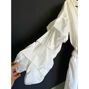 Club Monaco Rowlen Cotton Poplin Wrap Dress w/ Ruffled Sleeves, Sz 2, White thumbnail 4