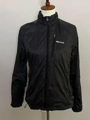 Marmot Jacket Full Zip Wind Rain Fleece Lined Lightweight Packable Pockets Black thumbnail 1