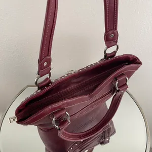 Y2K Red Burgundy Faux Tooled Leather Western Studded Shoulder Bag thumbnail 14