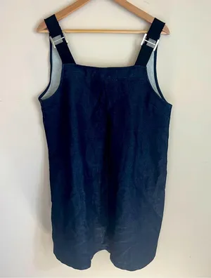 ASOS Denim Jean Jumper Dress Women’s Size US 10 Dark Blue Buckle Strap V Back thumbnail 1