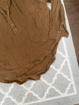 We The Free forest green oversized soft linen long sleeve Henley flowy top thumbnail 4