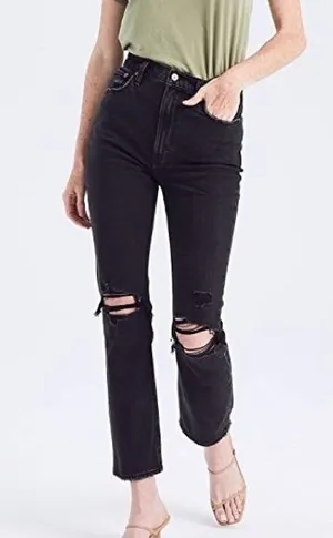 Abercrombie and Fitch Ankle Straight Ultra High Rise Black Distressed Jeans thumbnail 1