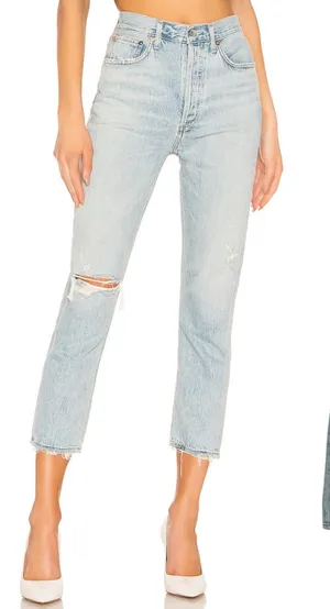 Agolde Riley High‎ Rise Straight Crop Jeans Denim Shatter Wash Blue Size 24 thumbnail 1