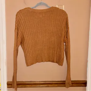 American eagle‎ ribbed cropped boxy button up cardigan brown size small thumbnail 4