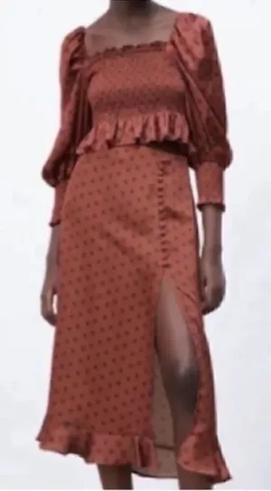 Zara MIDI Polka Dot Mauve & Olive Green Skirt Set(Size XS) thumbnail 1