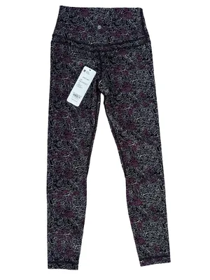 CRZ YOGA Women Black & Pink Floral-Outline High-Rise Leggings thumbnail 2
