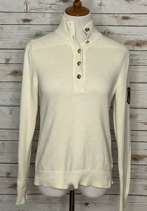 LRL Lauren Jeans Co classic old money ivory cotton mock neck sweater Size Large thumbnail 1