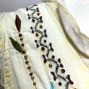 Vintage Y2K Tokyo Denim Yellow Silk Hippie Embroider Bead Tank Blouse Top Medium thumbnail 7