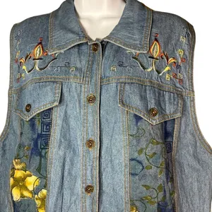 Vintage Saint Germain Paris Flower Print Denim Vest Size Large‎ thumbnail 2