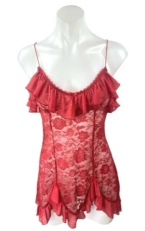 NEW Urban Outfitters Rouge Red Sheer Lace Cami Sleeveless Floral Night Dress XS thumbnail 1