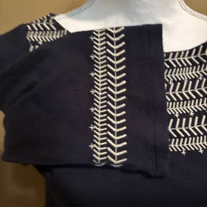 THML Anthropologie Navy Blue Embroidered Shift Dress Small 3/4 Sleeve‎ Boho thumbnail 4
