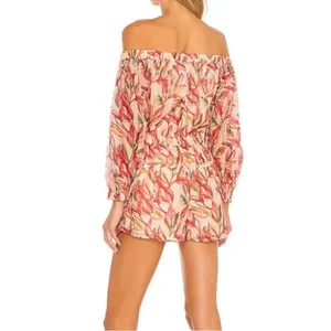 Lovers + Friends Bosworth Emory Tropical Print Tank Tan Red Floral Romper S NWOT thumbnail 3