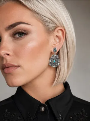 New Western Women's Frontier Antique Teardrop Faux Turquoise Metal Boho Earrings thumbnail 3