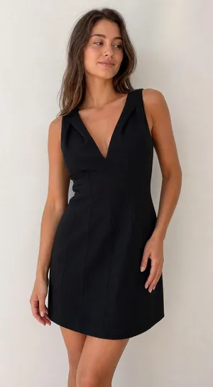 Zara Black V-Neck Sleeveless Dress, Size M thumbnail 1