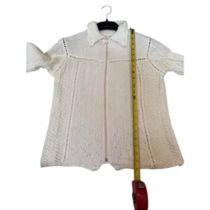 Peruvian Hand Crochet Cotton Zip Up Cardigan Sweater Cream Cottagecore Size M‎ thumbnail 7